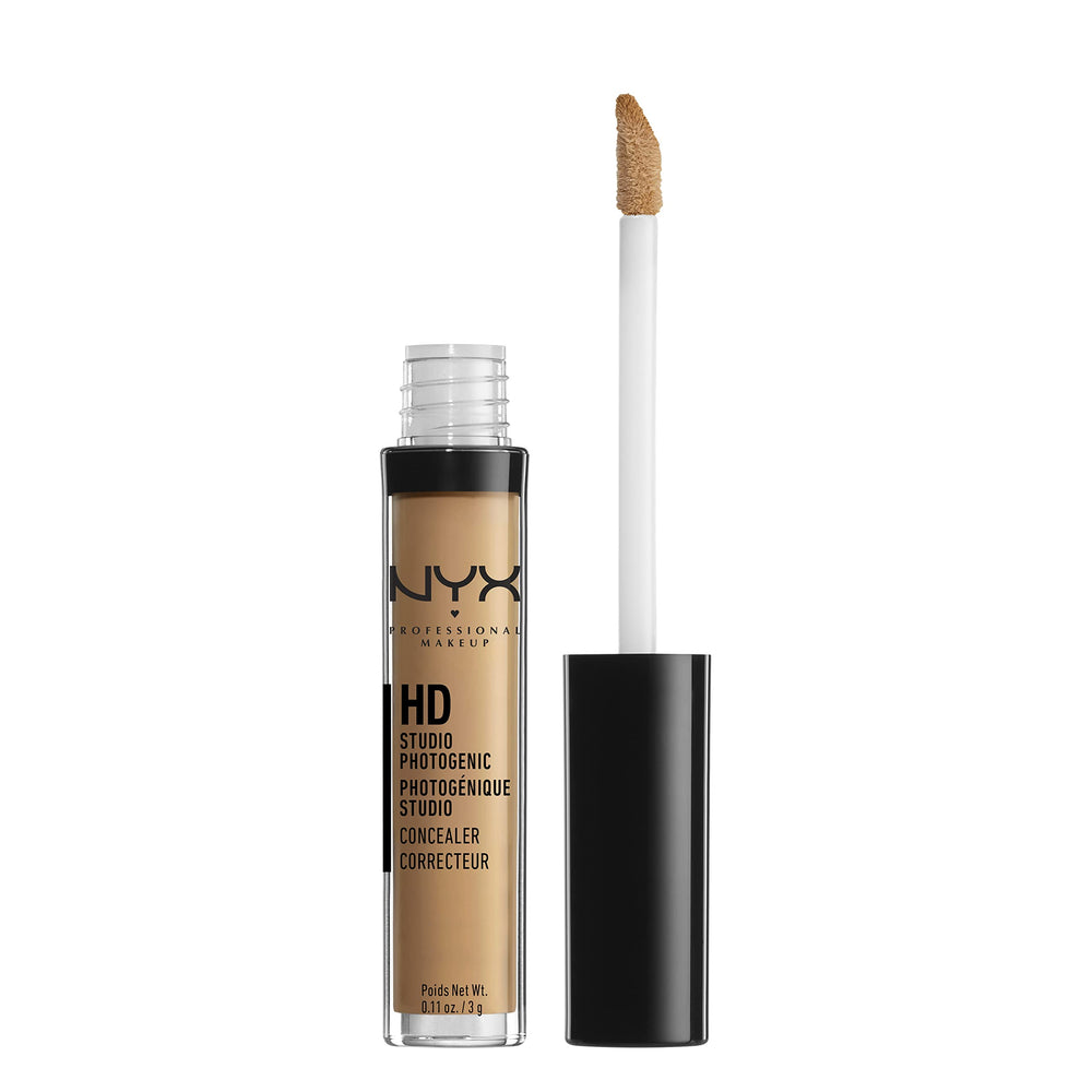 NYX HD Studio Photogenic Concealer Wand close-up showing medium coverage on tan skin