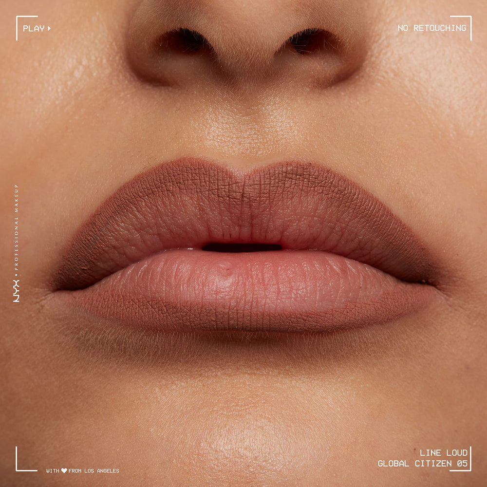 Soft matte finish on lips highlighting comfortable all-day wear.