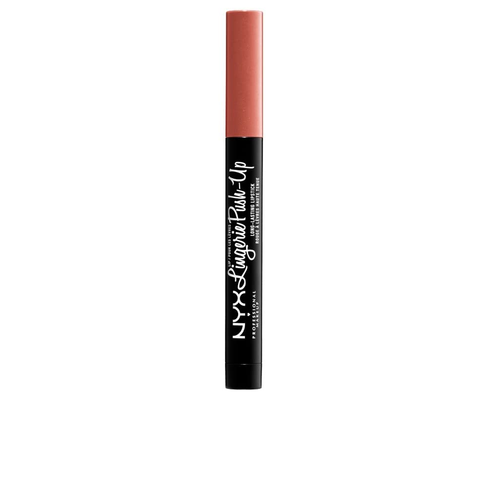 Close-up of NYX Lip Lingerie Push-Up Bullet in nude matte shade for long-lasting wear.