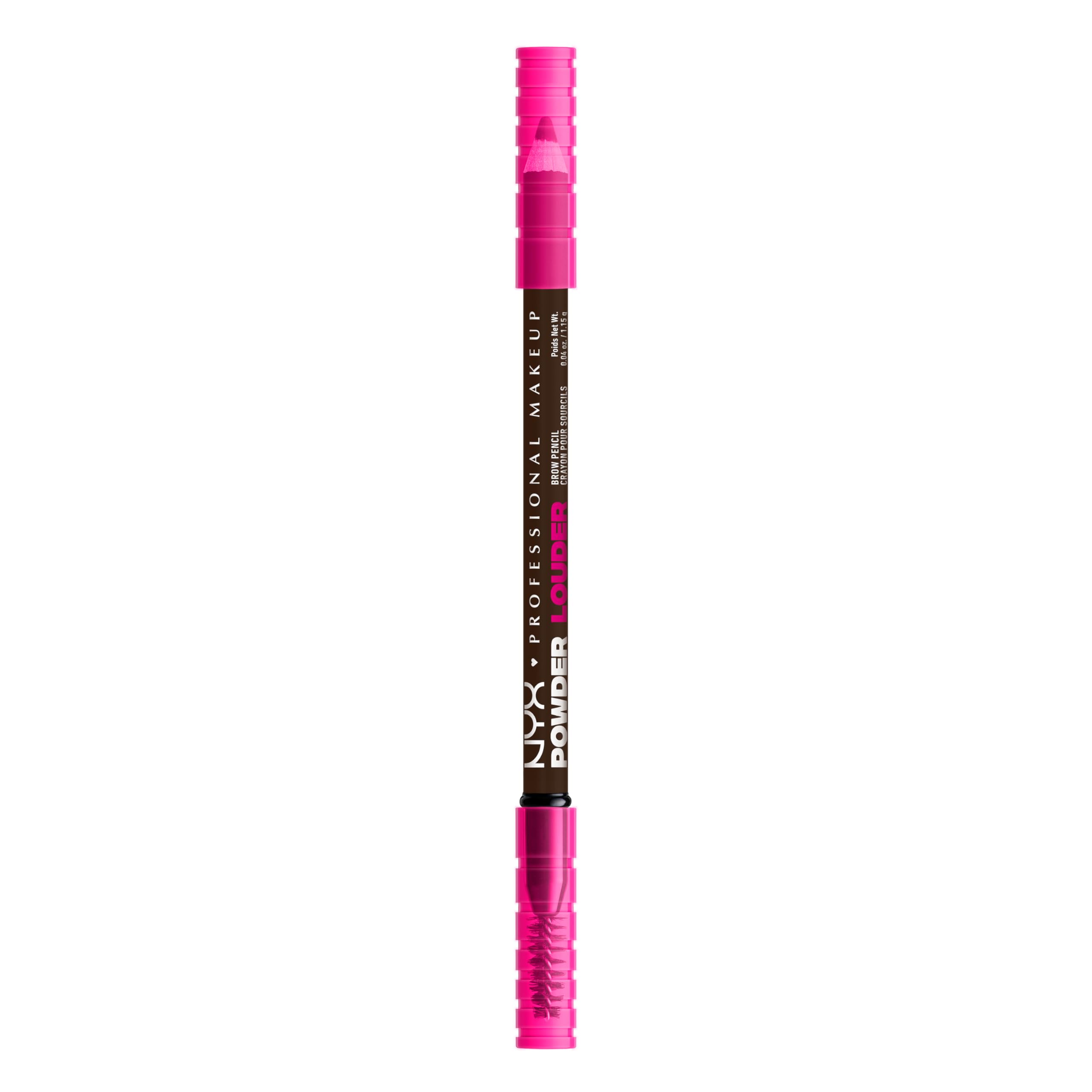nyx professional makeup powder louder brow pencil closeup shows hair-like strokes for defined brows.
