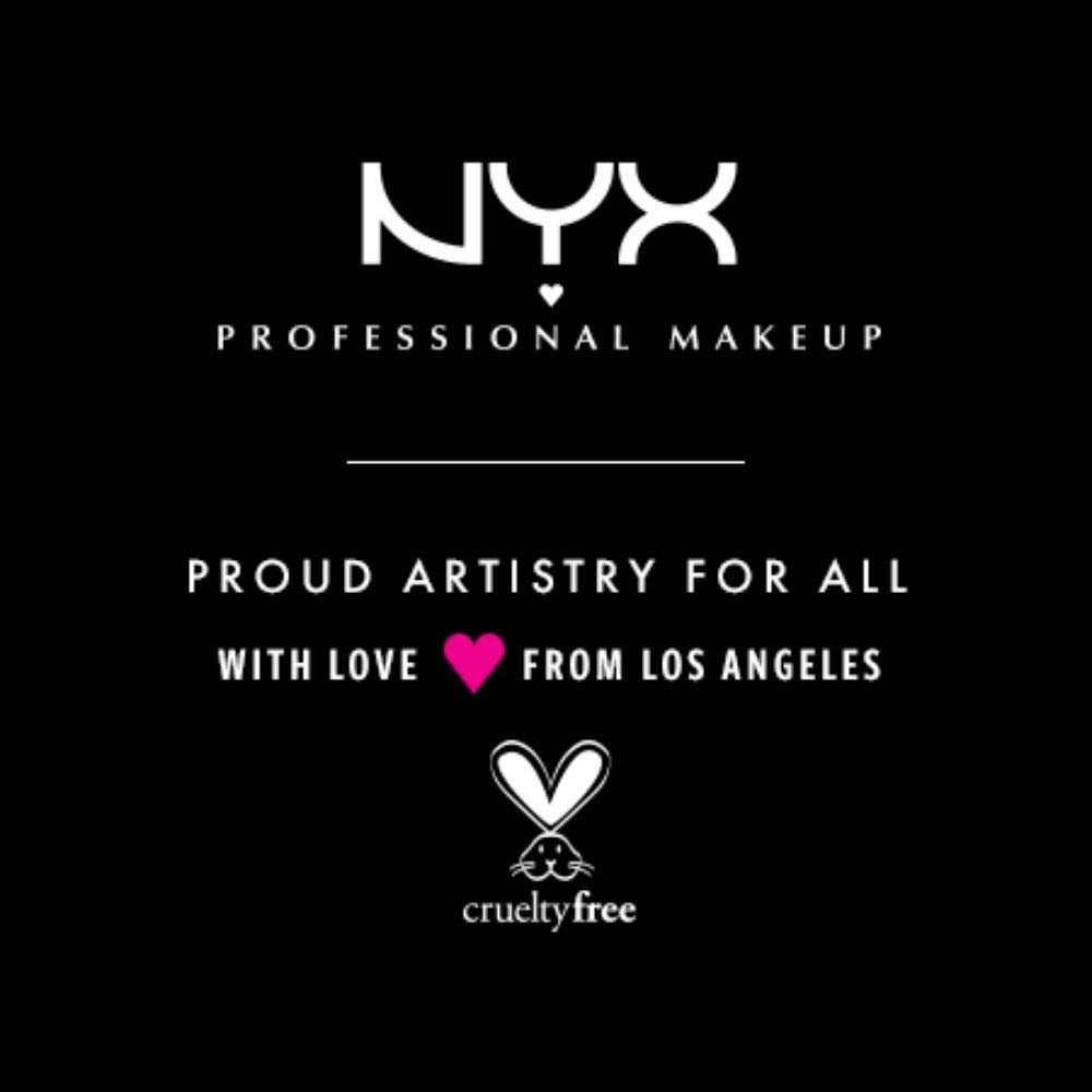 Packaging from NYX Professional Makeup highlighting cruelty-free branding and compact portability.