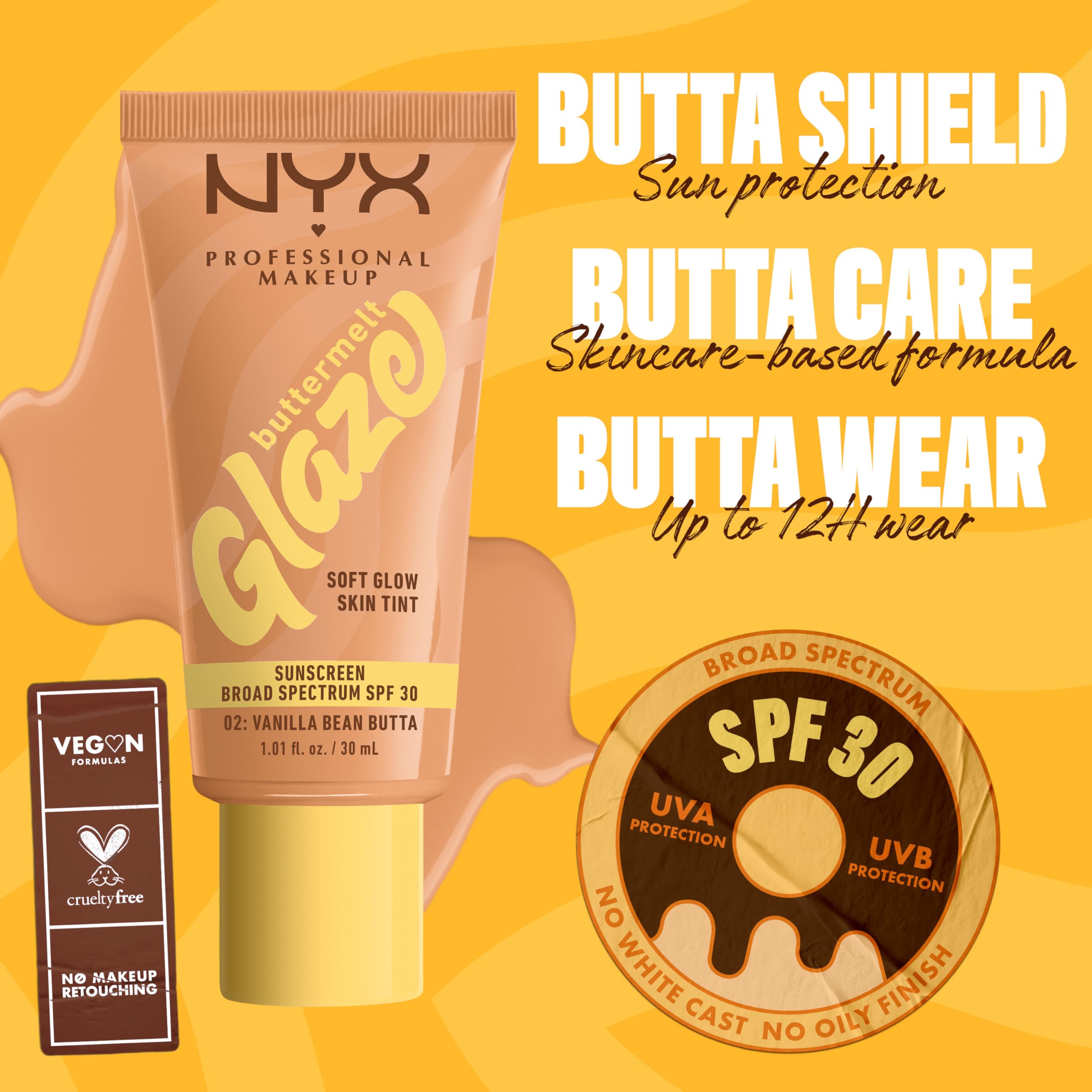 NYX Buttermelt Glaze on face demonstrates dewy glazed application.