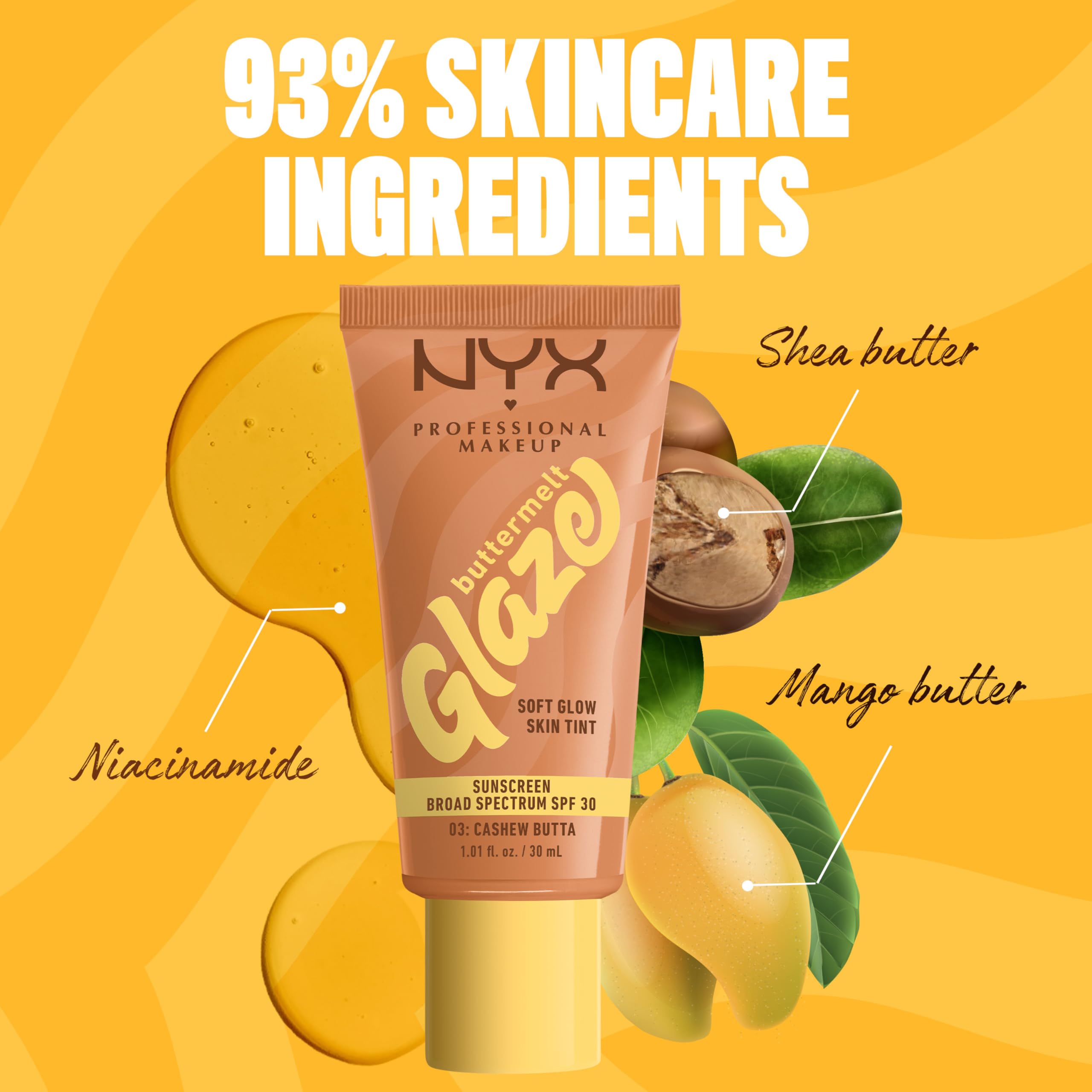 NYX Buttermelt Glaze shows no white cast on skin