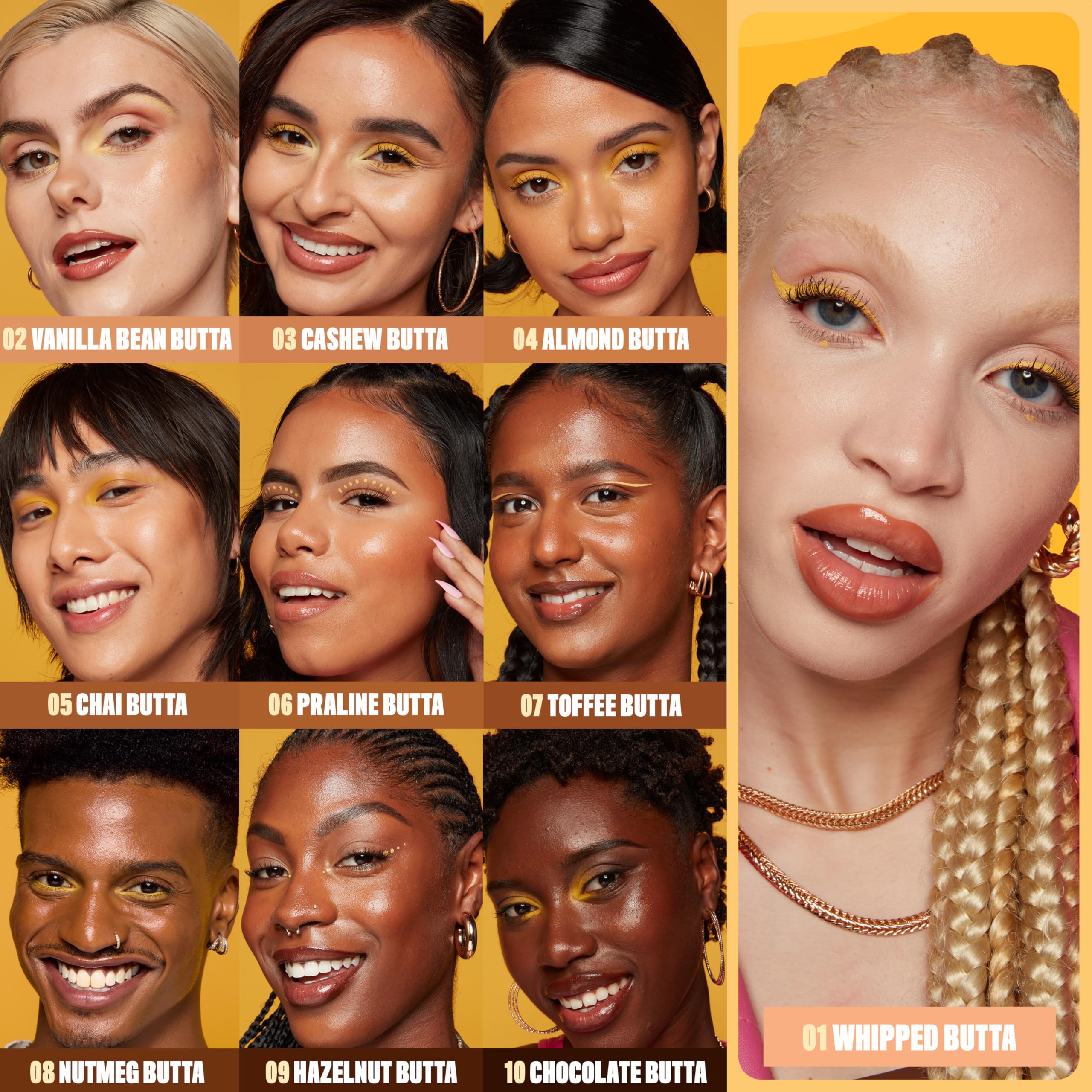 Showcase of NYX sheer tint shades in the collection for natural matches.