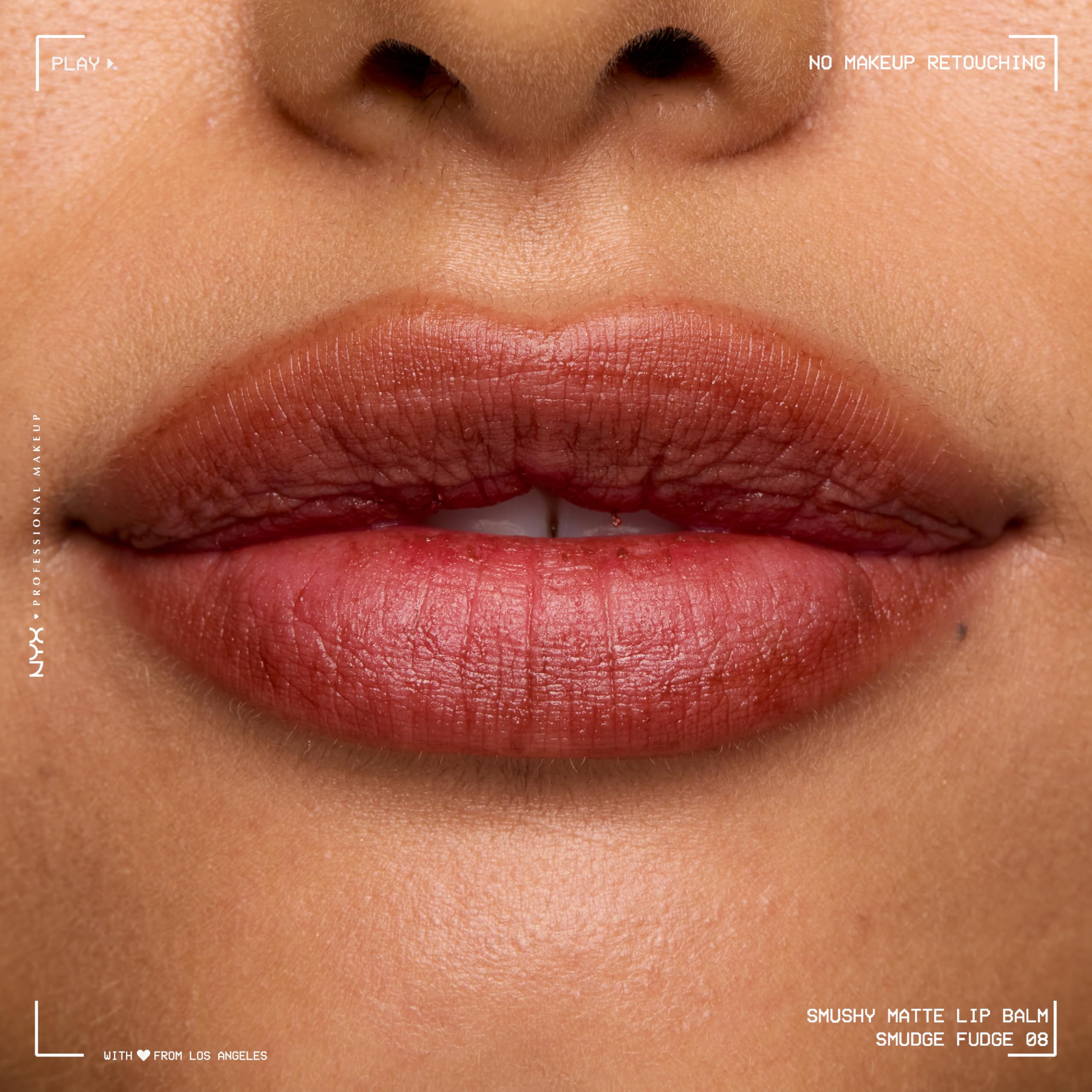 Swatch of Smushy Matte Lip Balm chocolate brown for everyday color.