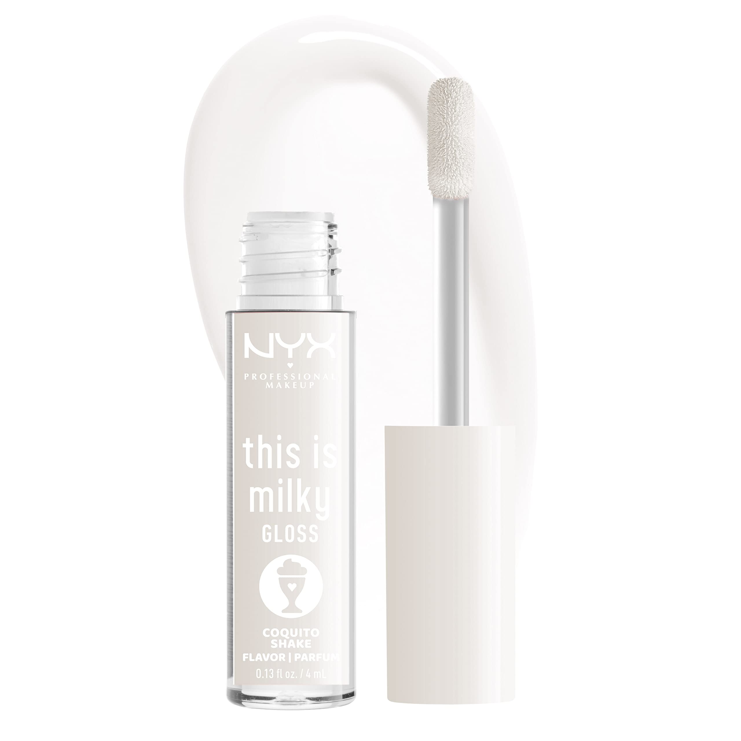 NYX This Is Milky Gloss bottle pour for radiant milky shine