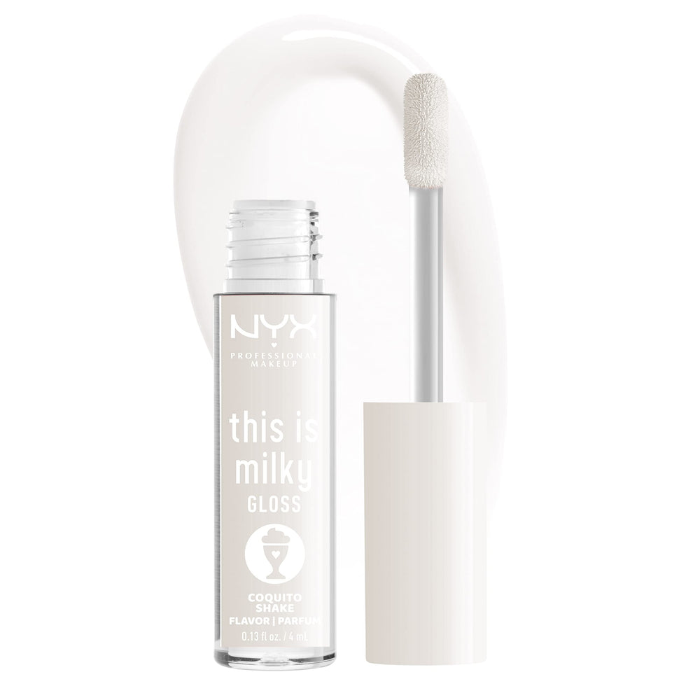 NYX This Is Milky Gloss bottle pour for radiant milky shine
