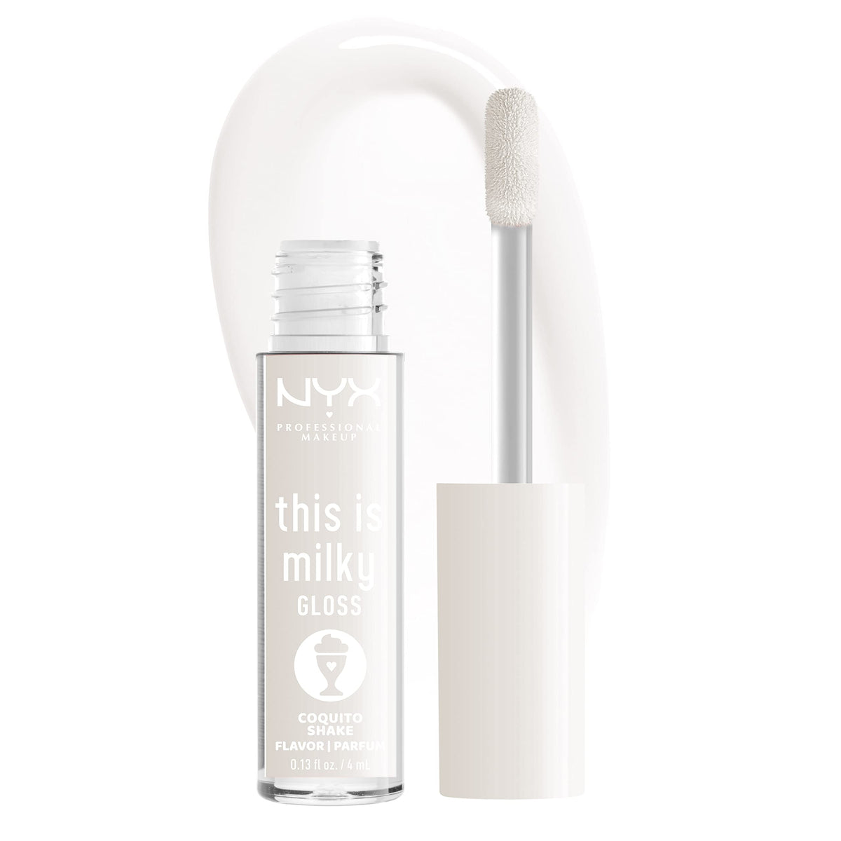 NYX This Is Milky Gloss bottle pour for radiant milky shine