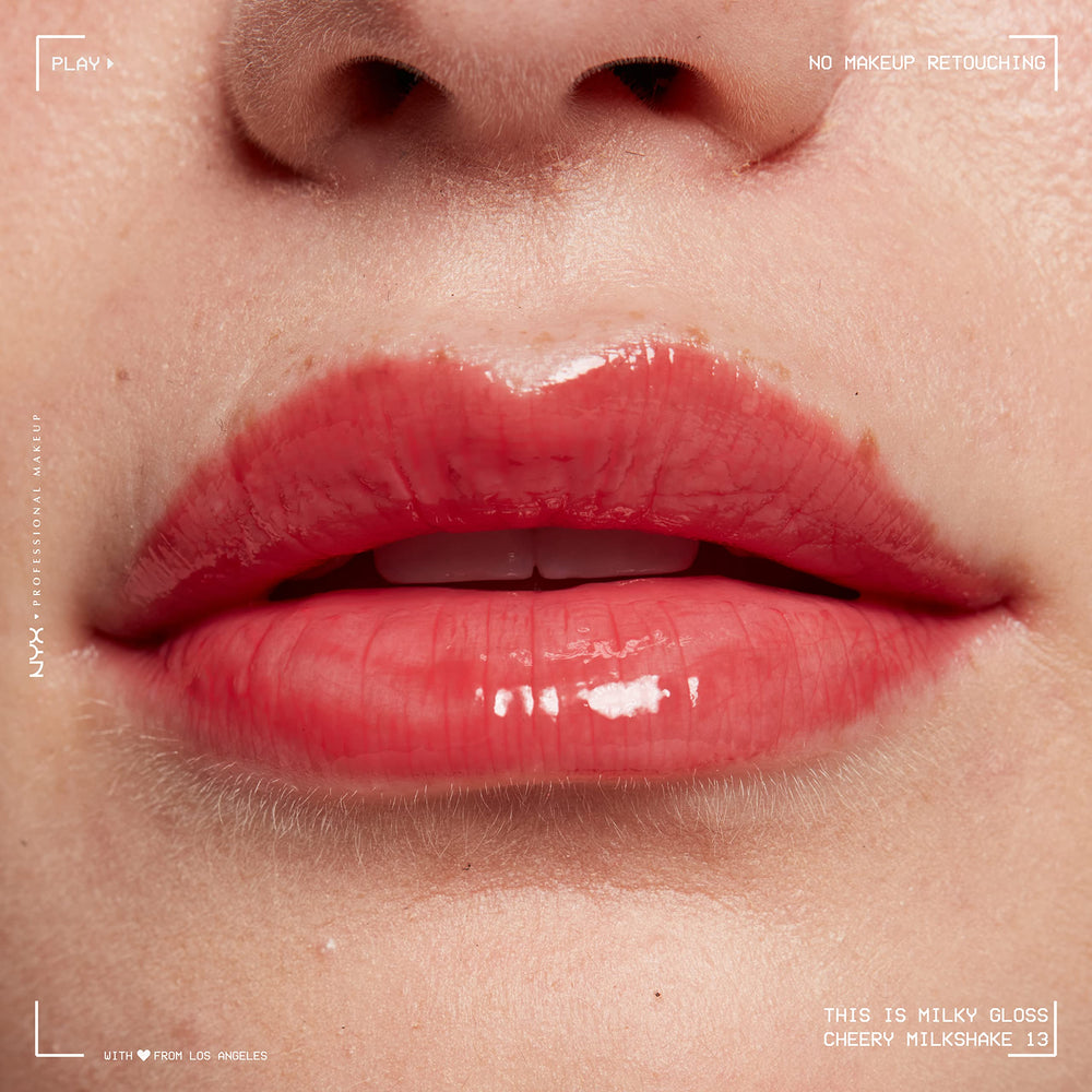 NYX This Is Milky Gloss Cherry Milkshake application on lips