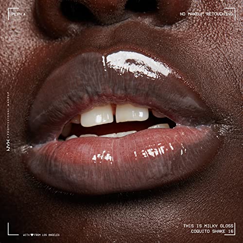 NYX This Is Milky Gloss lips swatch showing milky color