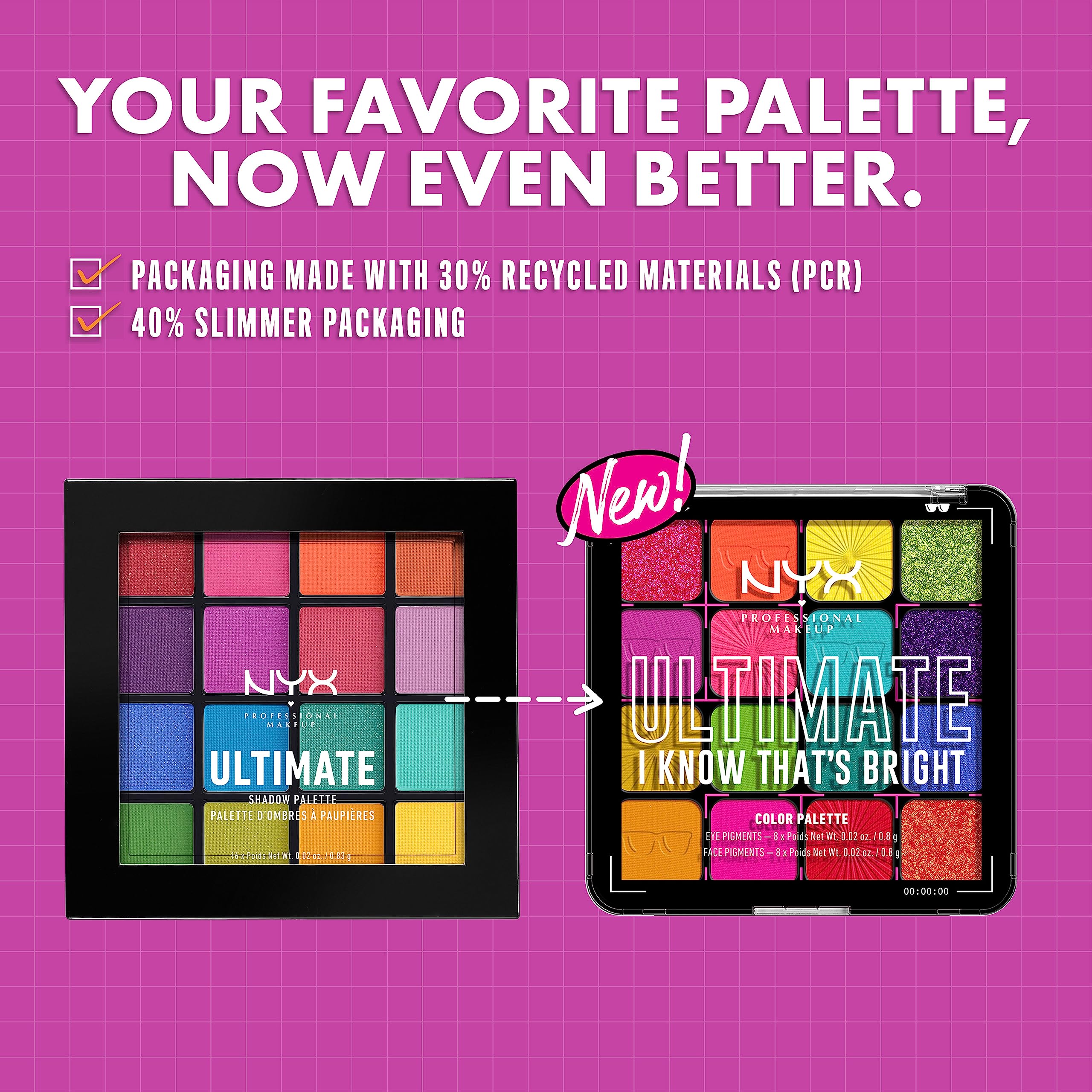 NYX Ultimate Shadow Palette uses recycled packaging for a more sustainable display.