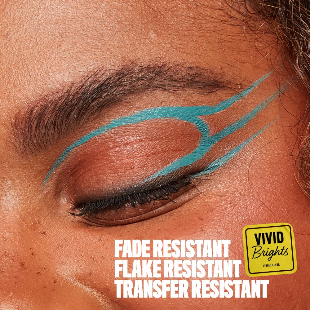 NYX Vivid Brights Cyan Simp precision tip enables clean, controlled lines.