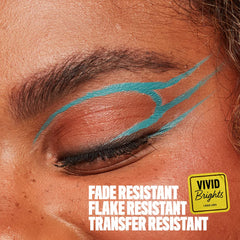 NYX Vivid Brights Cyan Simp precision tip enables clean, controlled lines.