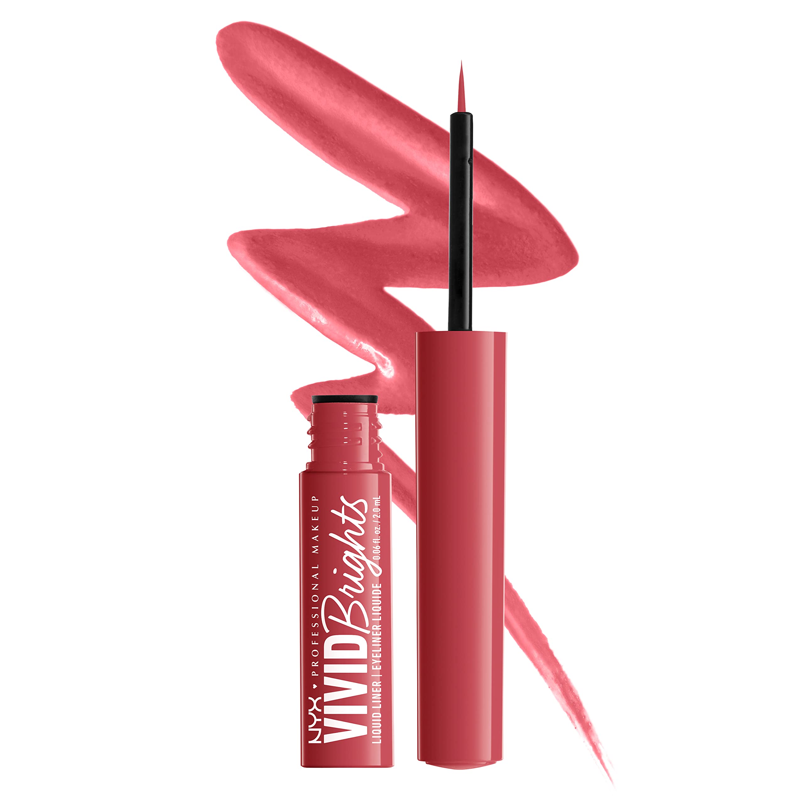 NYX Vivid Brights Liquid Liner on Red graphic wing for bold definition.