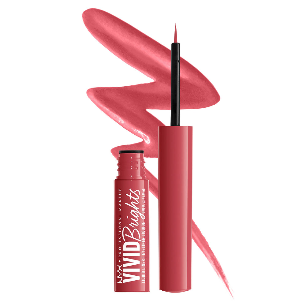 NYX Vivid Brights Liquid Liner on Red graphic wing for bold definition.