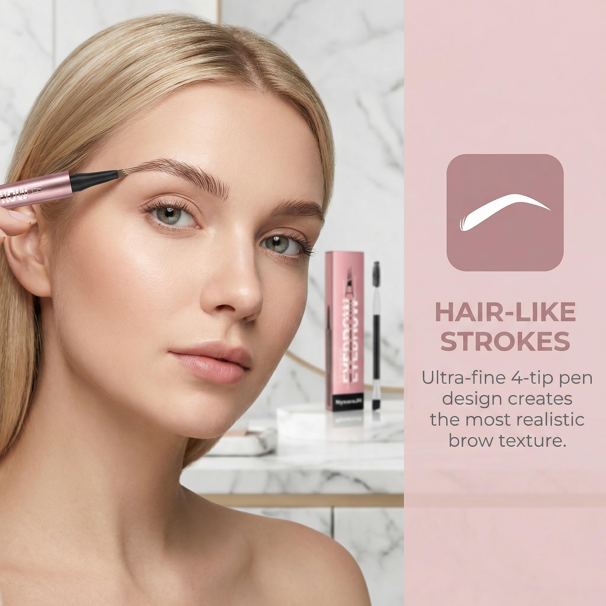 NyxaraJH 4-Tip Eyebrow Pen tip close-up, hair-like strokes for natural brows