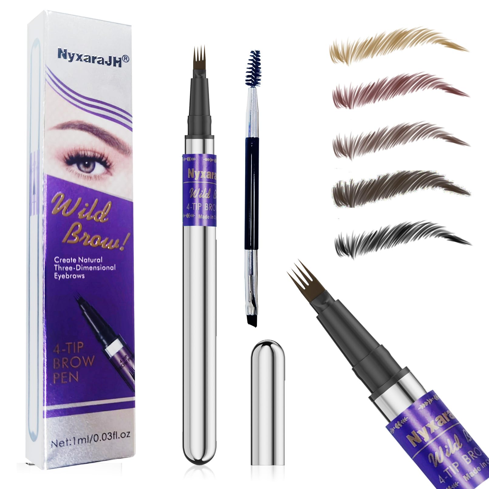 NyxaraJH precision eyebrow pen with 4-fork tips for natural brows