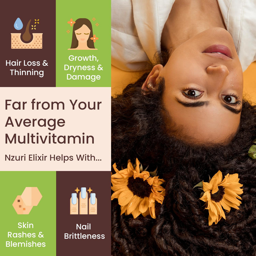 Nzuri Elixir bottle back label close-up with ingredients and directions