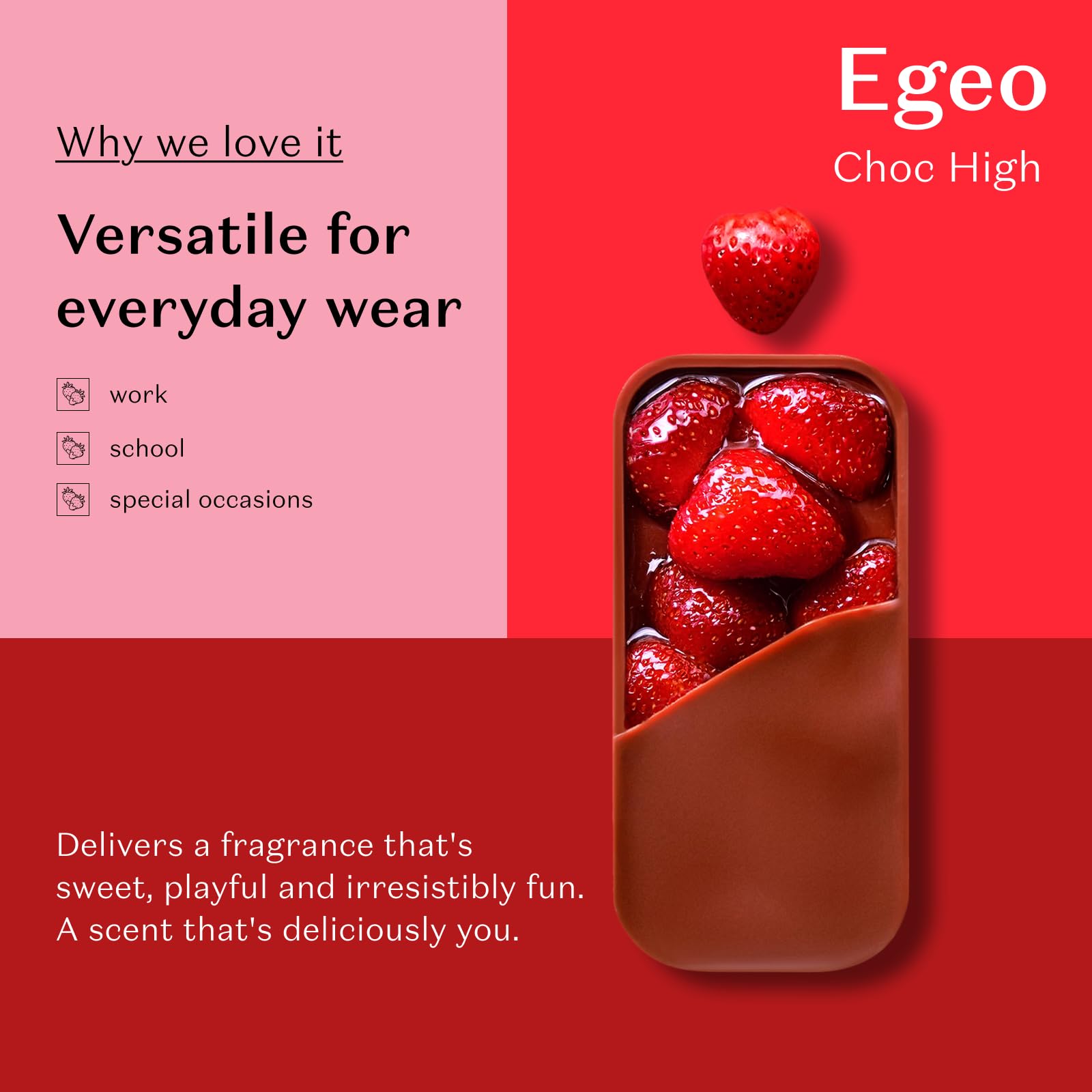 O Boticário Egeo Choc High packaging box communicates Brazilian vegan quality