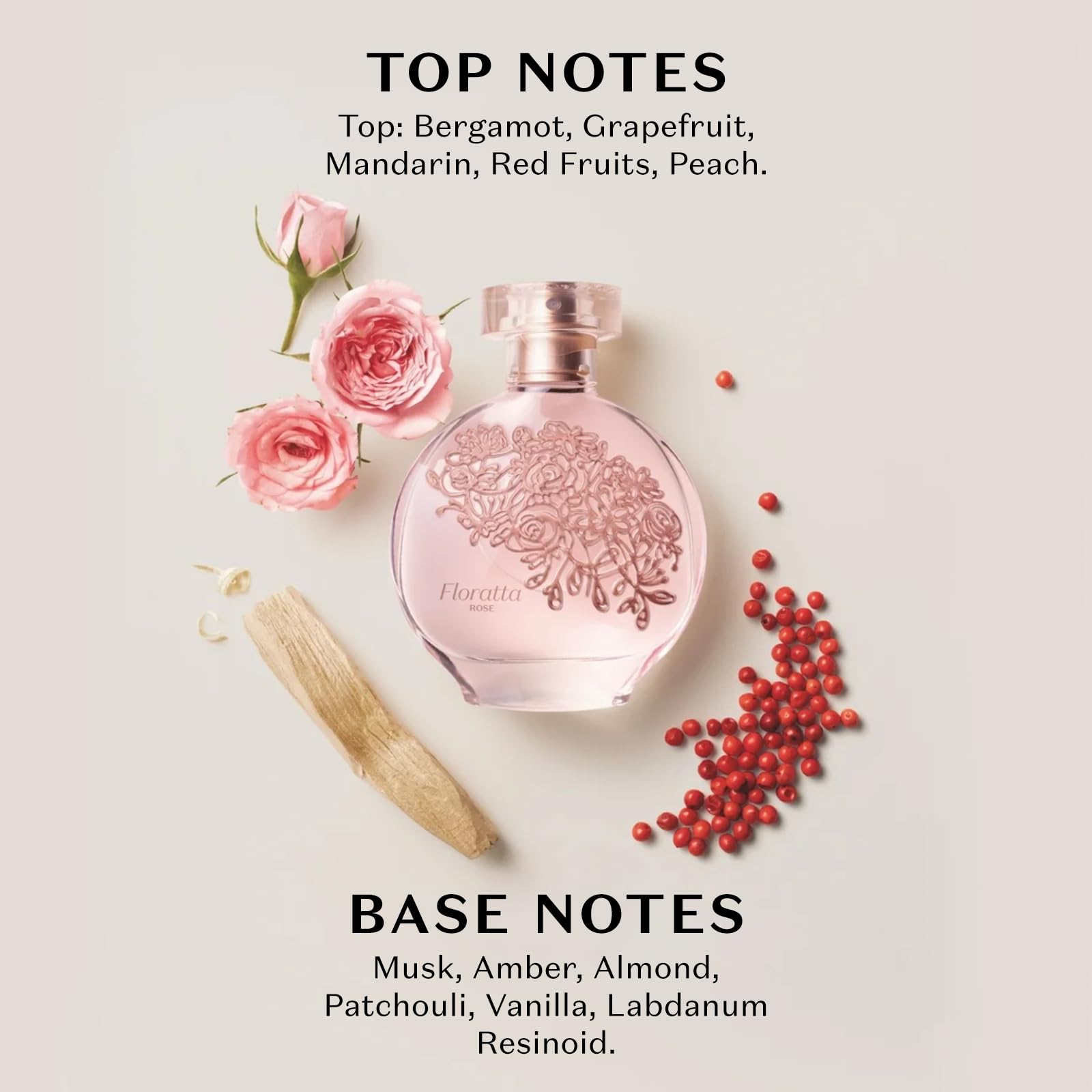 Close-up of petals with Floratta Rose bottle for romance mood