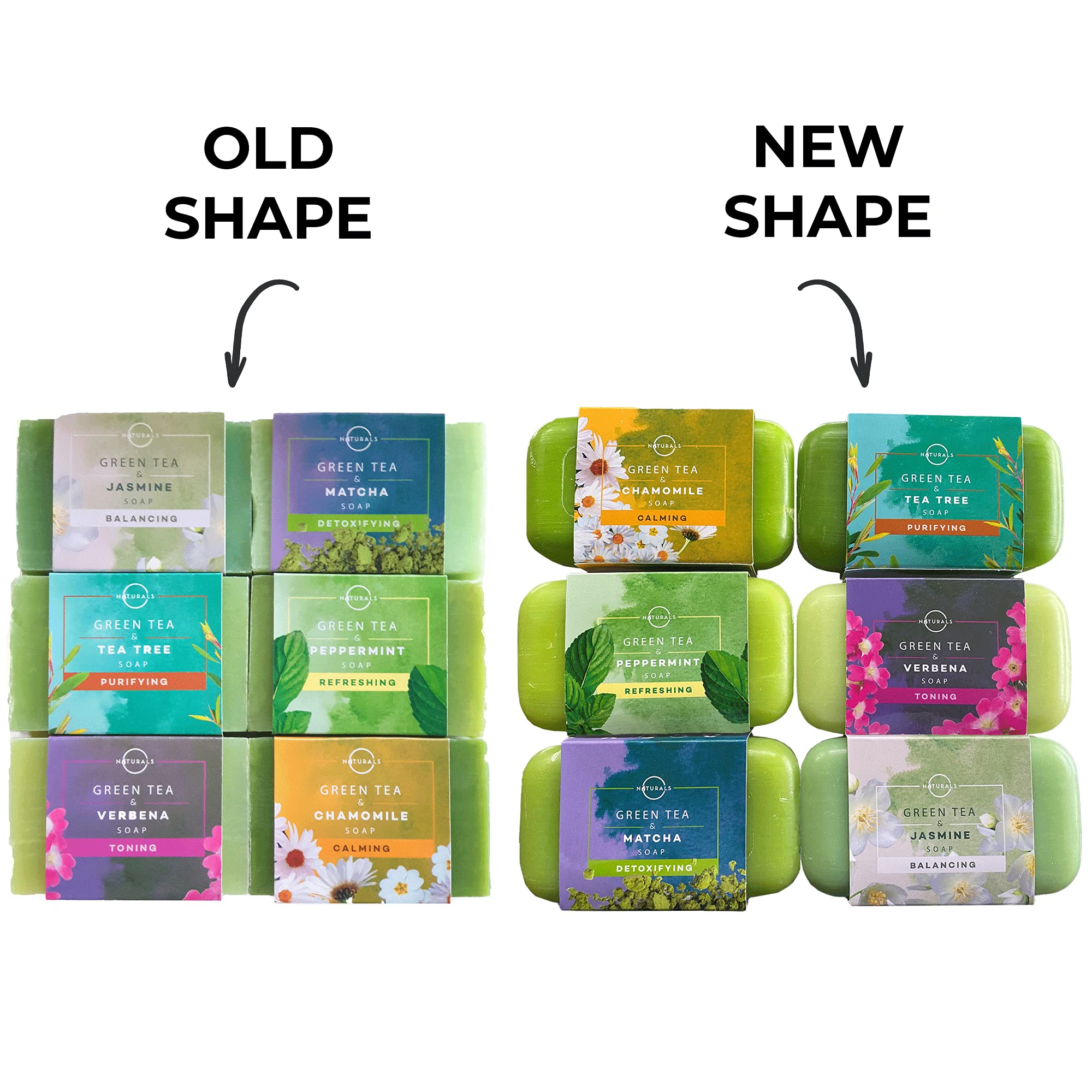 O NATURALS green tea soap bars lined up for daily cleansing and refreshing skin