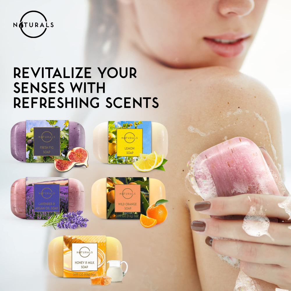 O Naturals lavender exfoliating bar delivers gentle scrubs for smooth, refreshed skin.