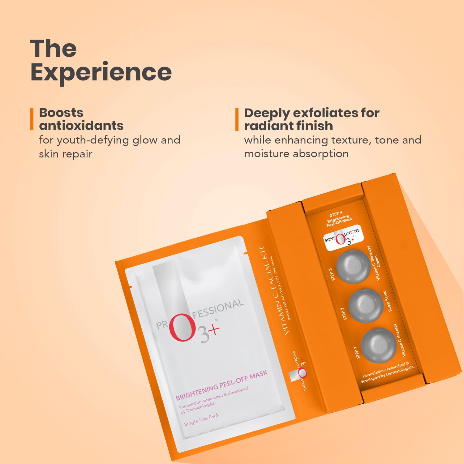 O3+ Vitamin C facial kit packaging shown for premium at-home spa vibe.