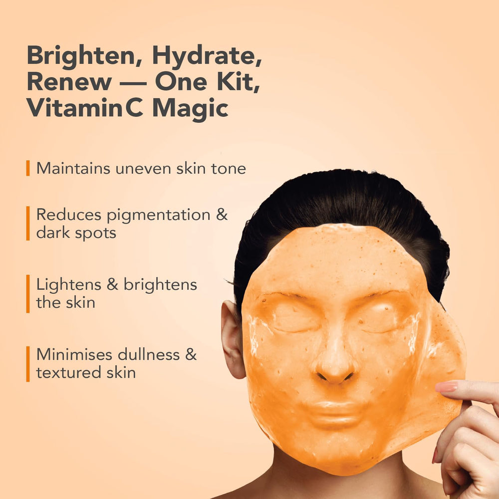 O3+ Vitamin C facial kit peel-off mask reveals instant glow and clarity.