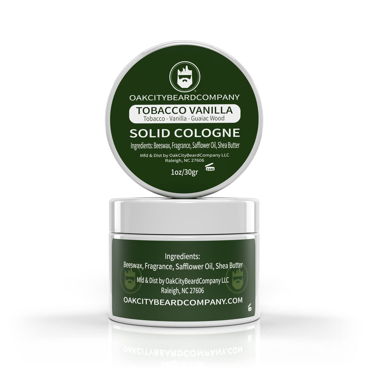 Oak City Beard Company Tobacco Vanilla solid cologne in a 1oz tin for travel fragrance
