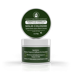 Oak City Beard Company Tobacco Vanilla solid cologne in a 1oz tin for travel fragrance