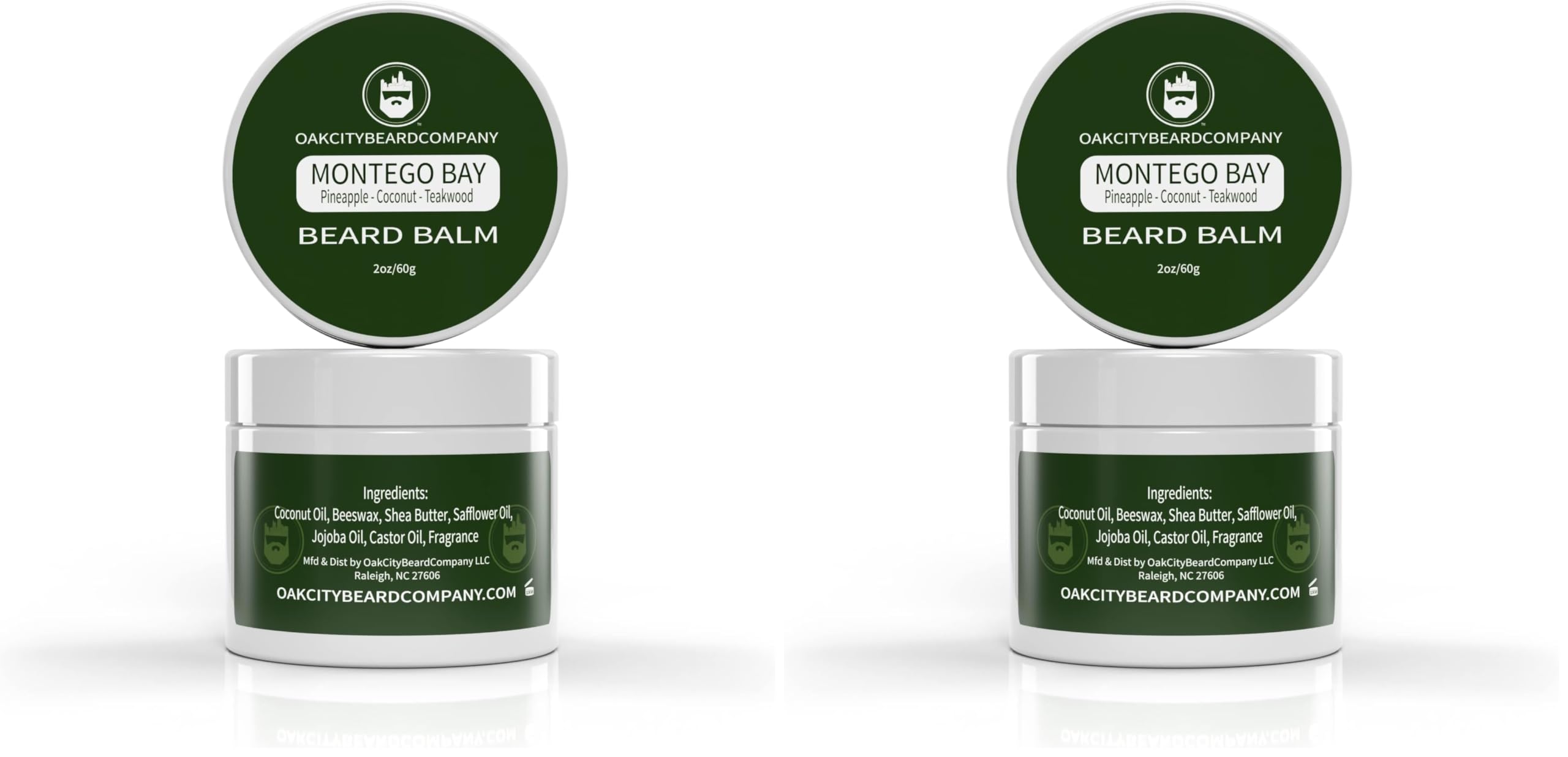 Oak City Beard Company Montego Bay beard balm with pineapple coconut teakwood fragrance for healthy shine.