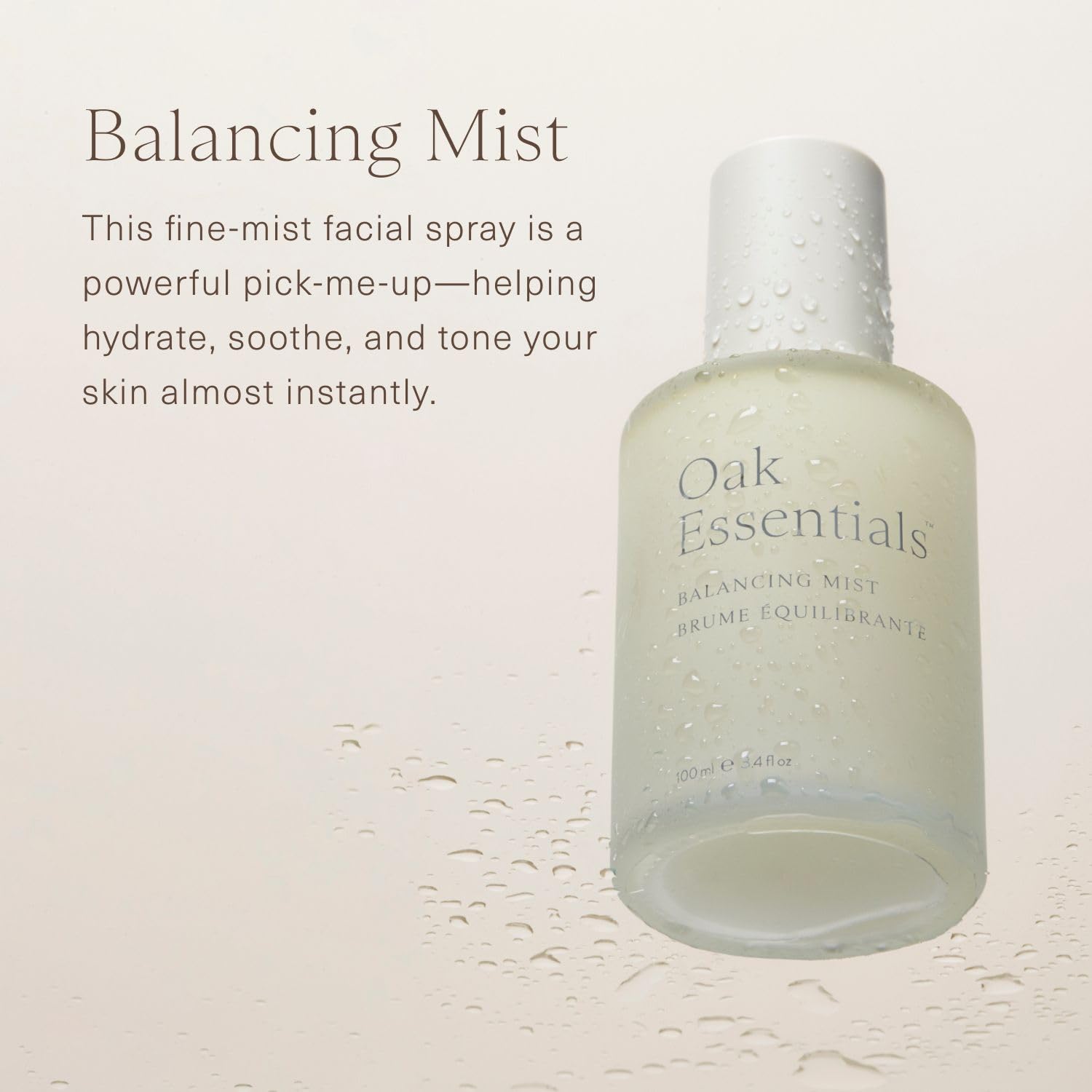 Oak Essentials Balancing Mist spray showing refreshing aroma and hydration