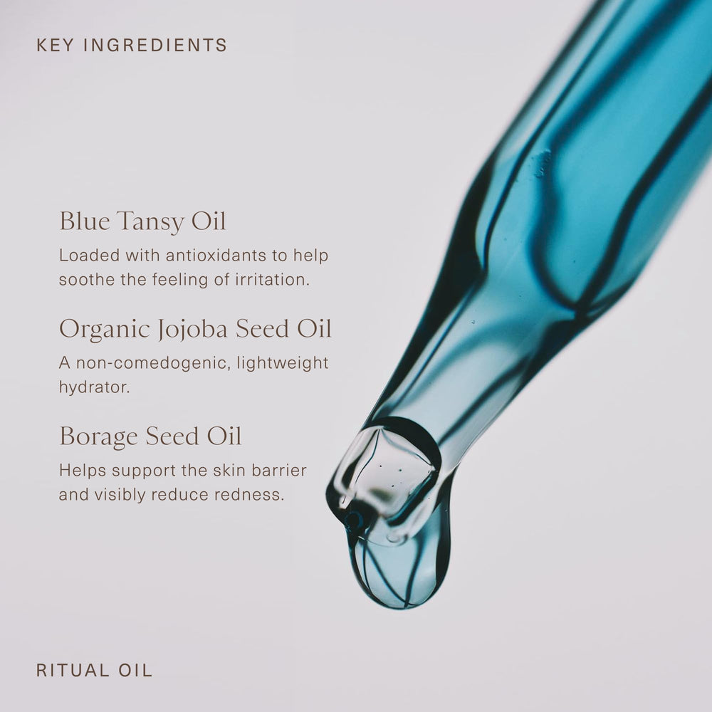 Oak Essentials blue tansy aromatherapy image conveys spa-like calm during daily rituals