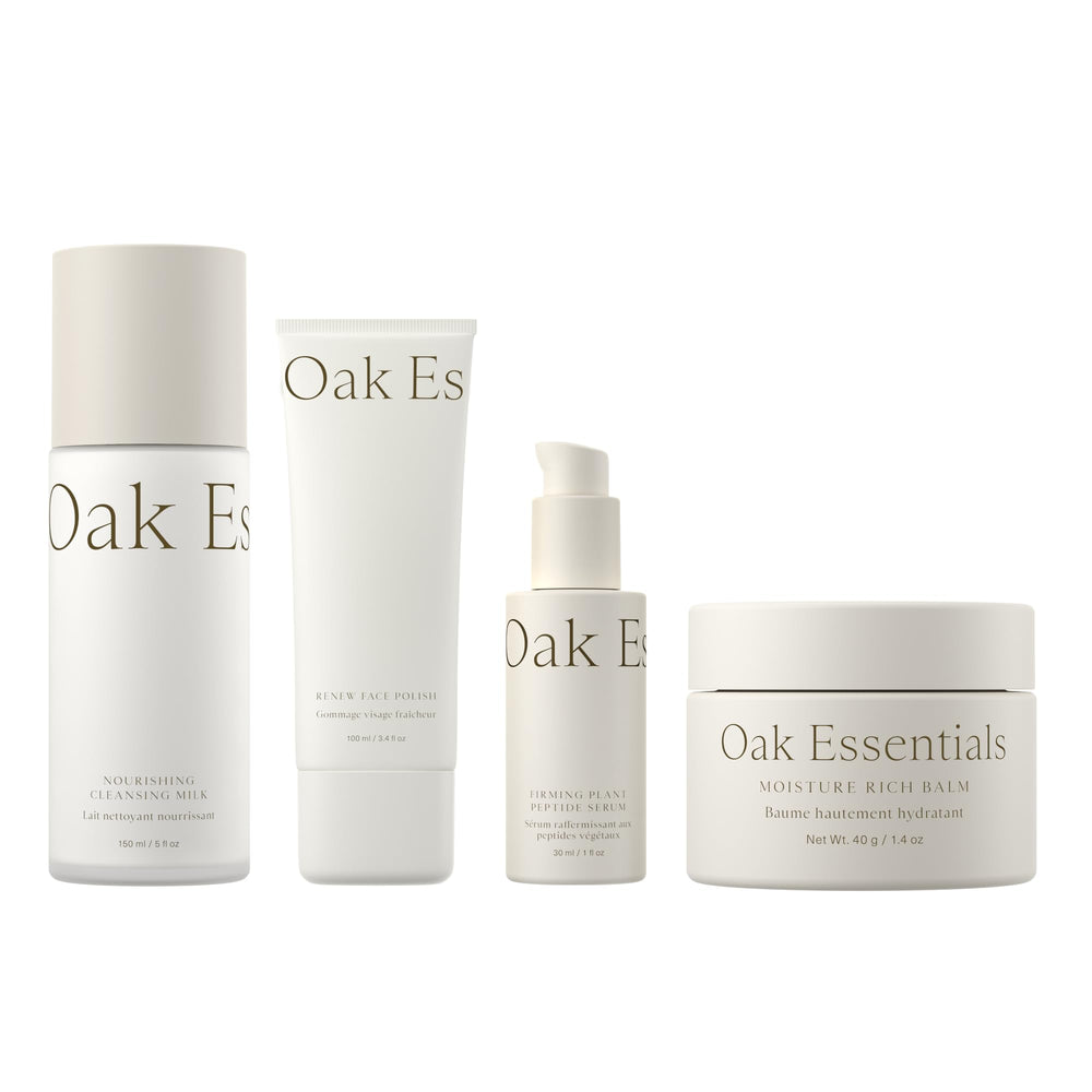 Oak Essentials cleansing milk pump bottle, gentle cleansing to prep skin for makeup.
