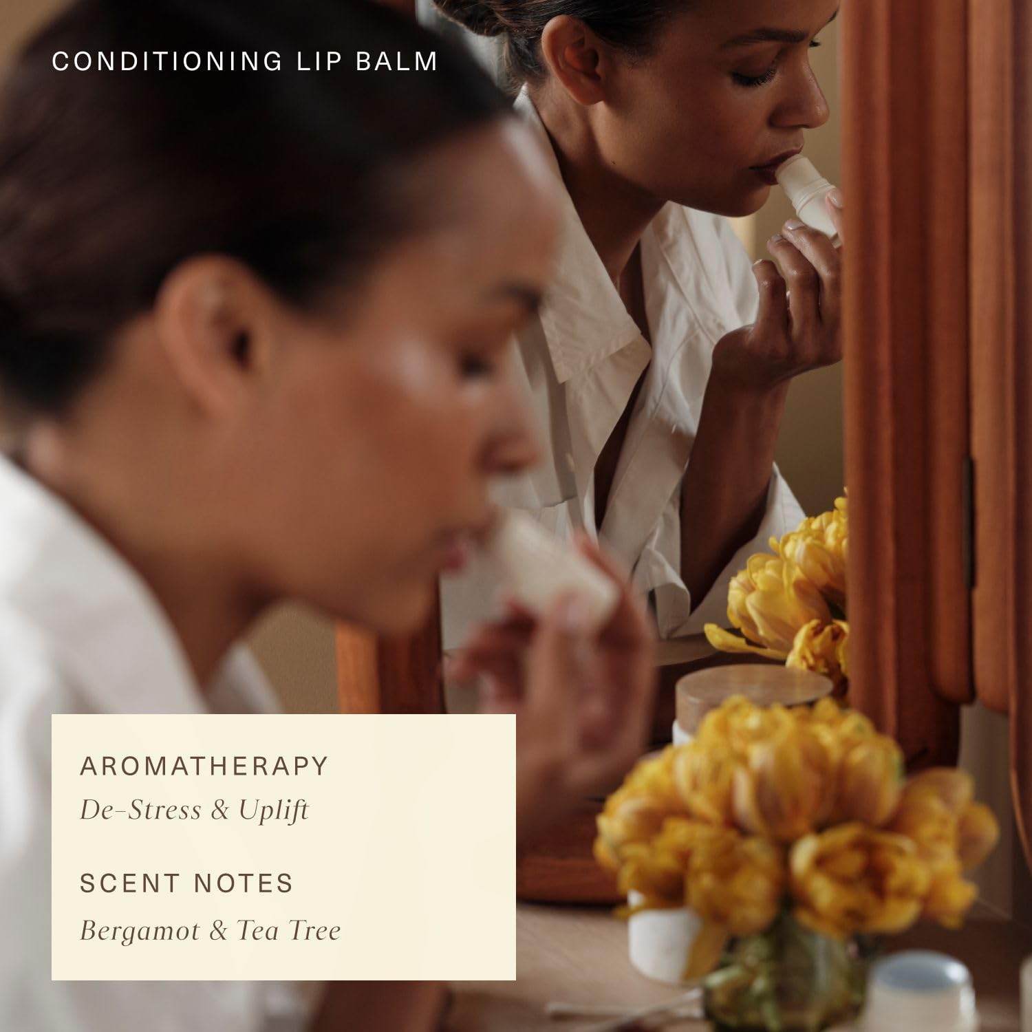 Oak Essentials lip balm soft focus on smooth lips