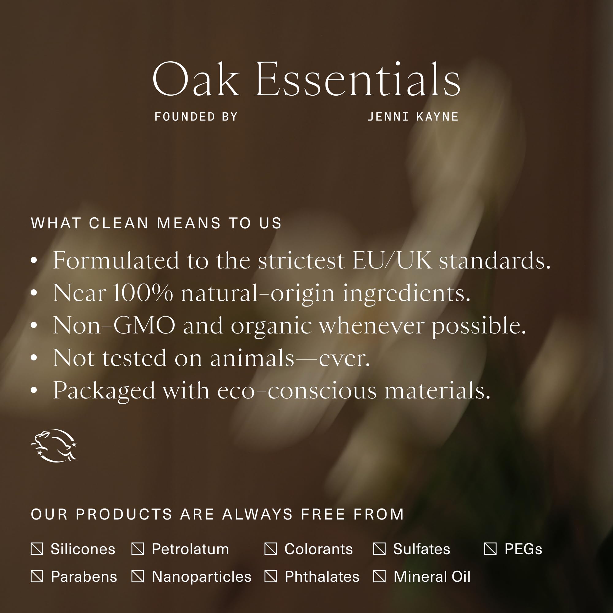 Oak Essentials cruelty-free badge communicates ethical skincare standards