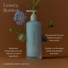 Oak Essentials Luminous Body Lotion blue tansy lavender blend scent evokes calm.