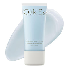 Oak Essentials Luminous Body Lotion bottle with a silky finish for radiant skin.