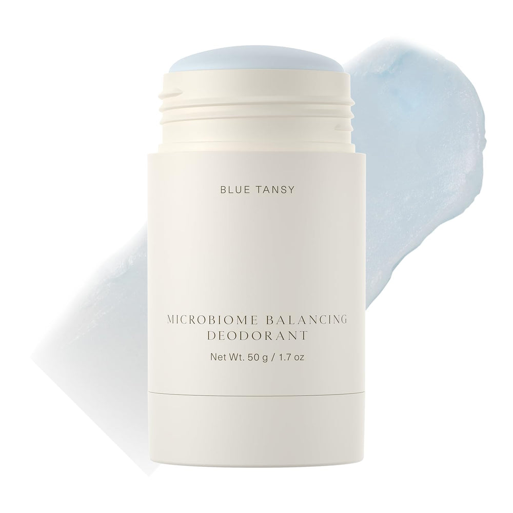 Oak Essentials microbiome balancing deodorant bottle showing aluminum-free formula for all day freshness