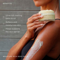 Oak Essentials balm hand-application highlighting quick absorption and softness.