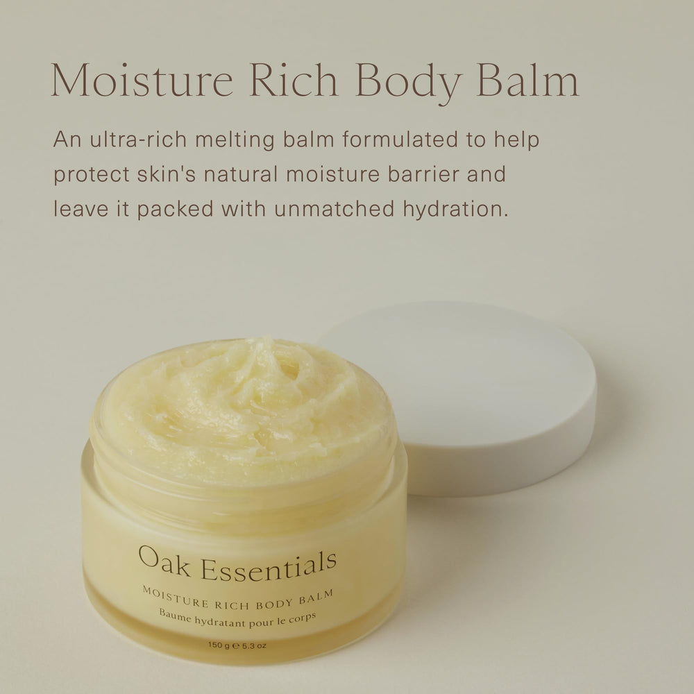 Oak Essentials balm texture close-up demonstrating creamy, soothing formula.