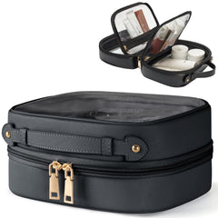 Oaque clear cosmetic bag front view showing transparent design for quick organization.