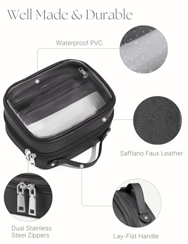 Oaque saffiano faux leather trim adds style and durability to the bag.