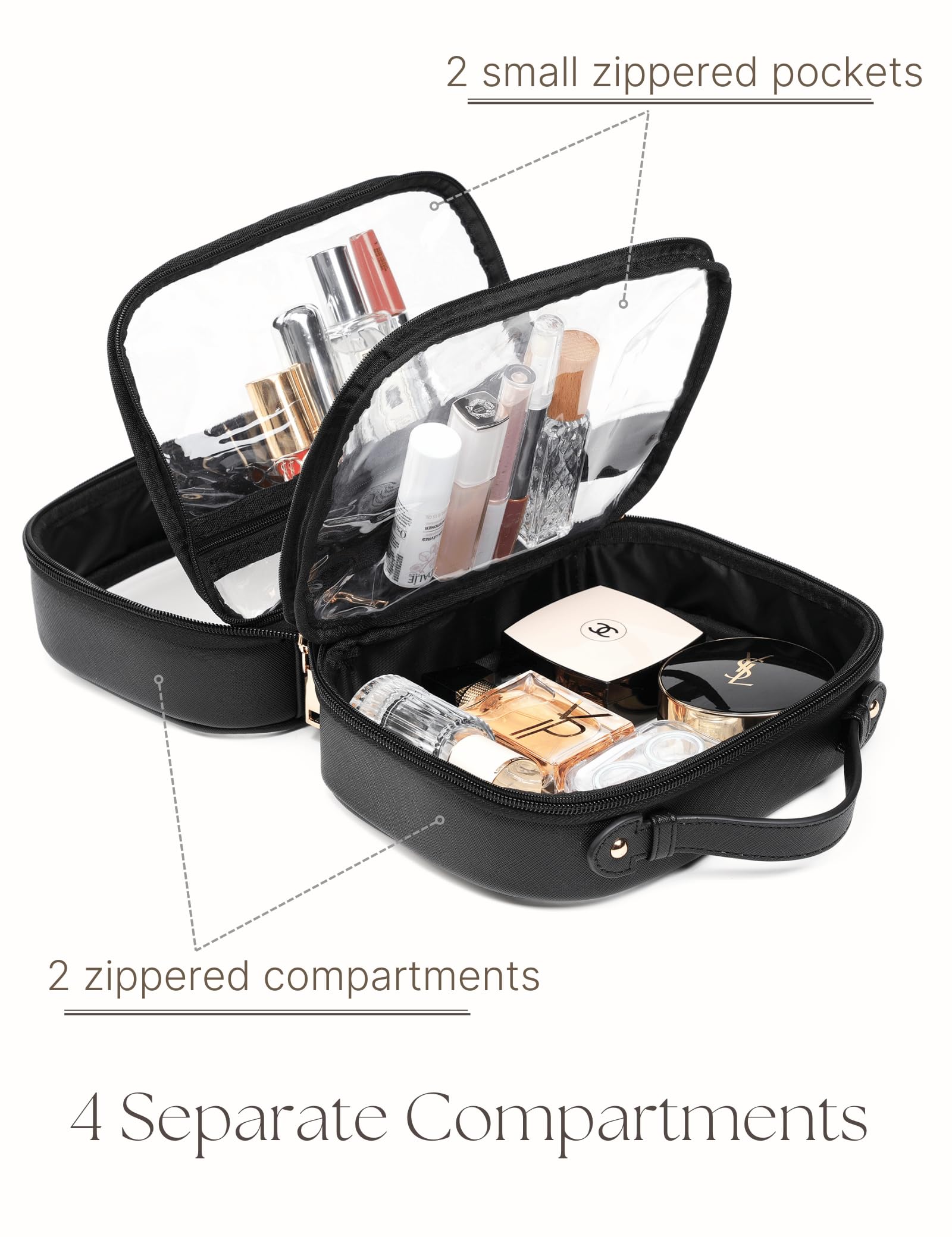 Oaque clear cosmetic bag side zipper detail for durable, easy access.
