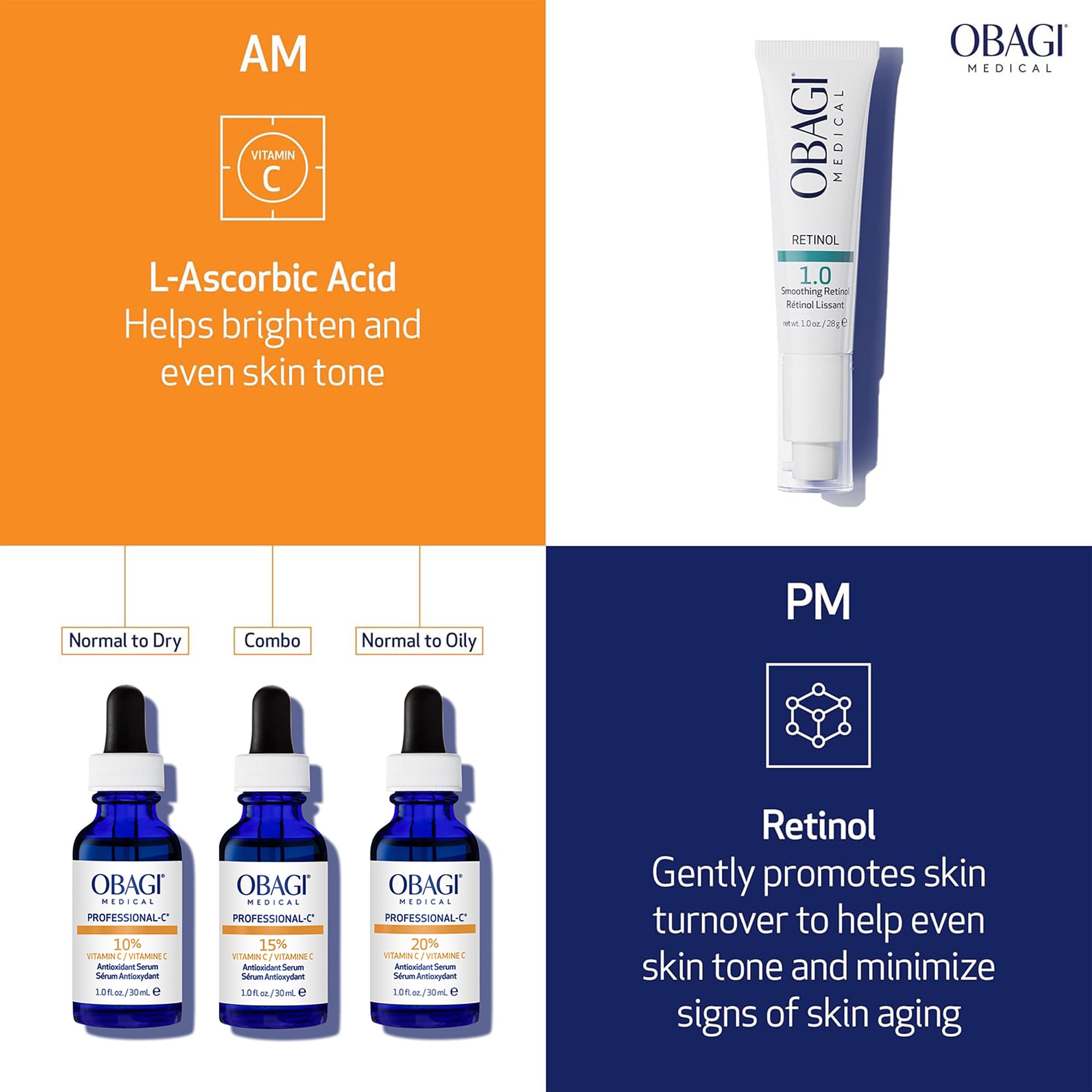 Visual of brighter-looking skin tone with Obagi 10% vitamin C