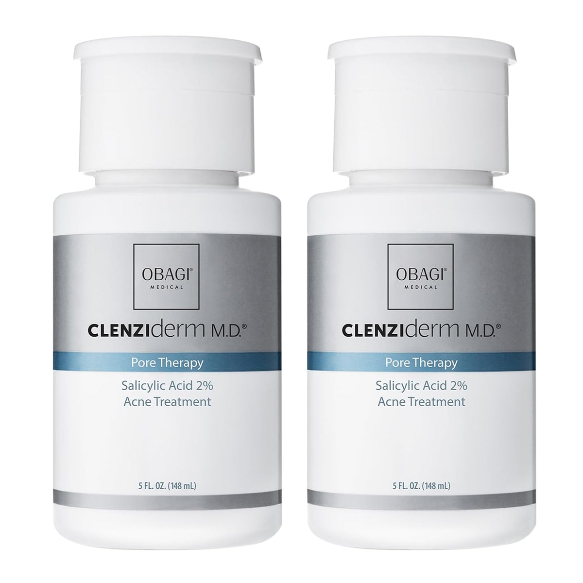 Obagi CLENZIderm Pore Therapy toner two-pack front view helps unclog pores.