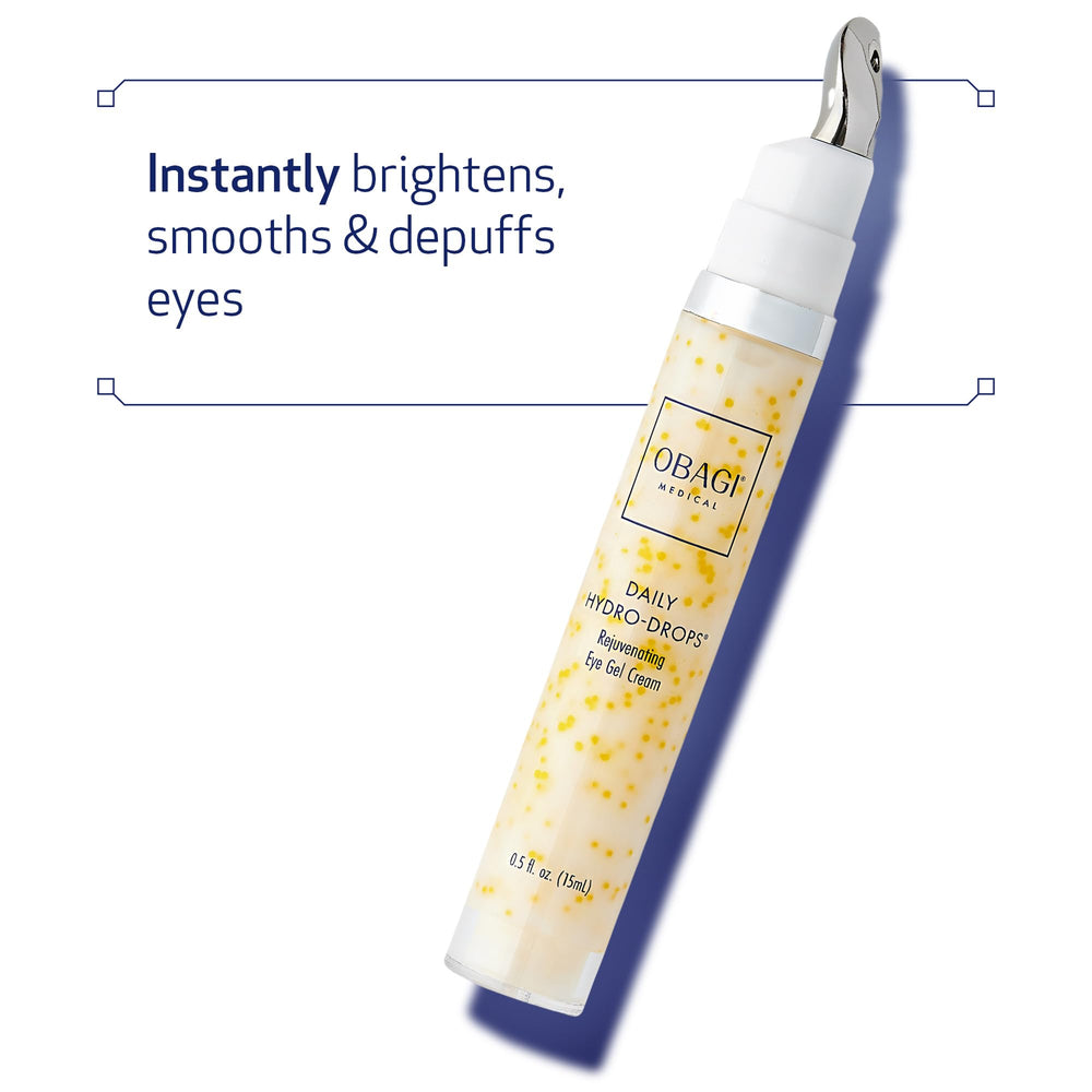 Obagi gel applicator for cooling under-eye puffiness in use.