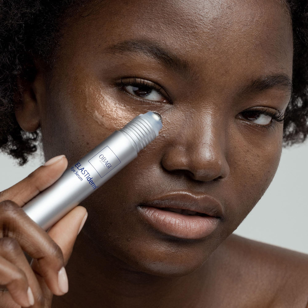 Obagi ELASTIderm Eye Serum in use around the eyes during routine.
