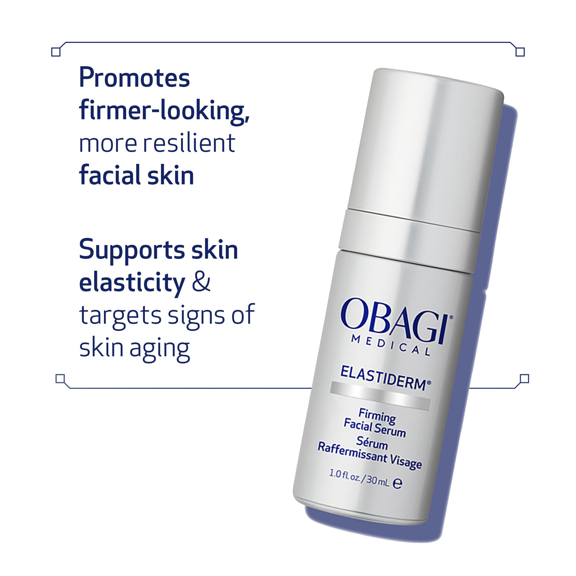 Obagi ELASTIderm ingredients graphic focuses on elastin-building science.