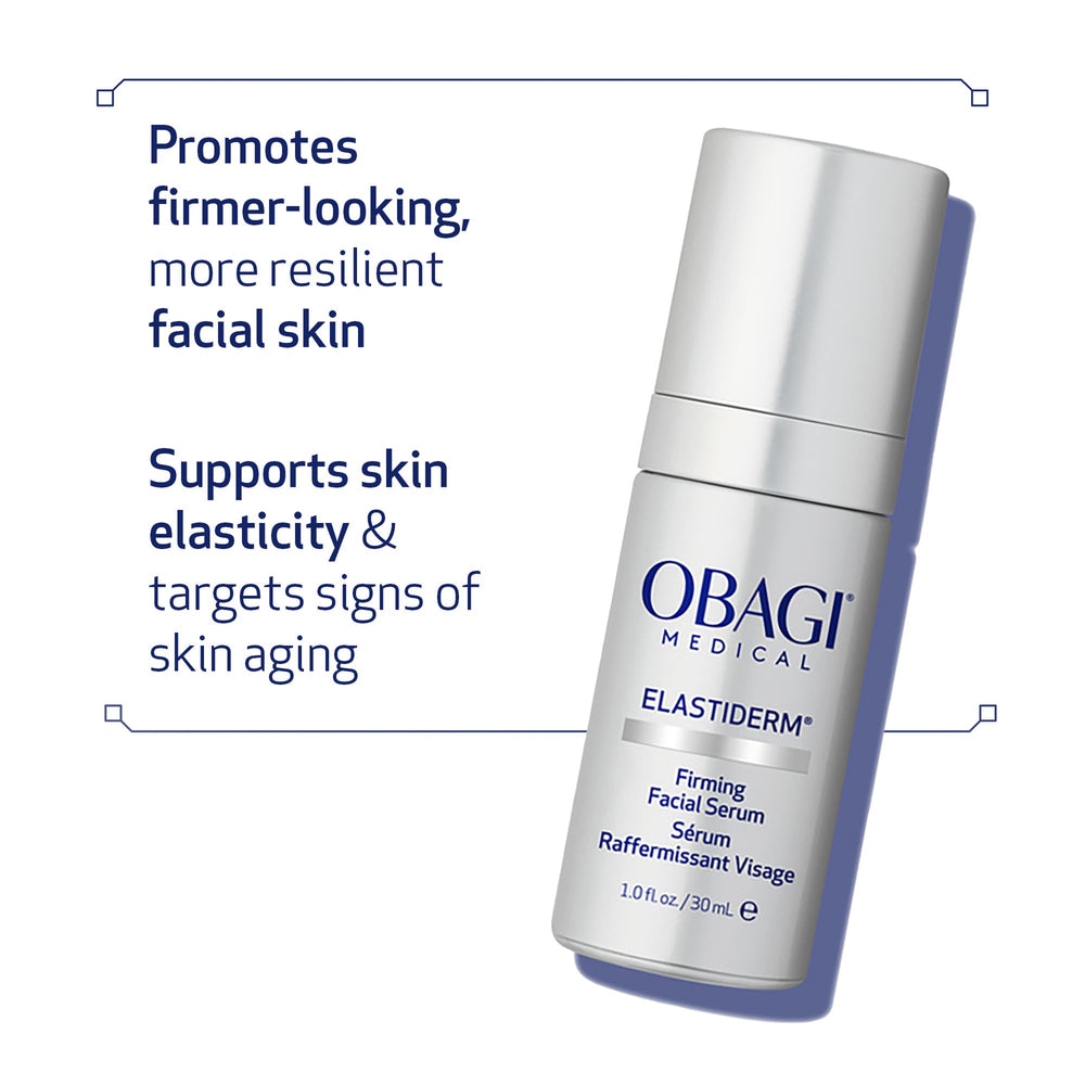 Obagi ELASTIderm ingredients graphic focuses on elastin-building science.